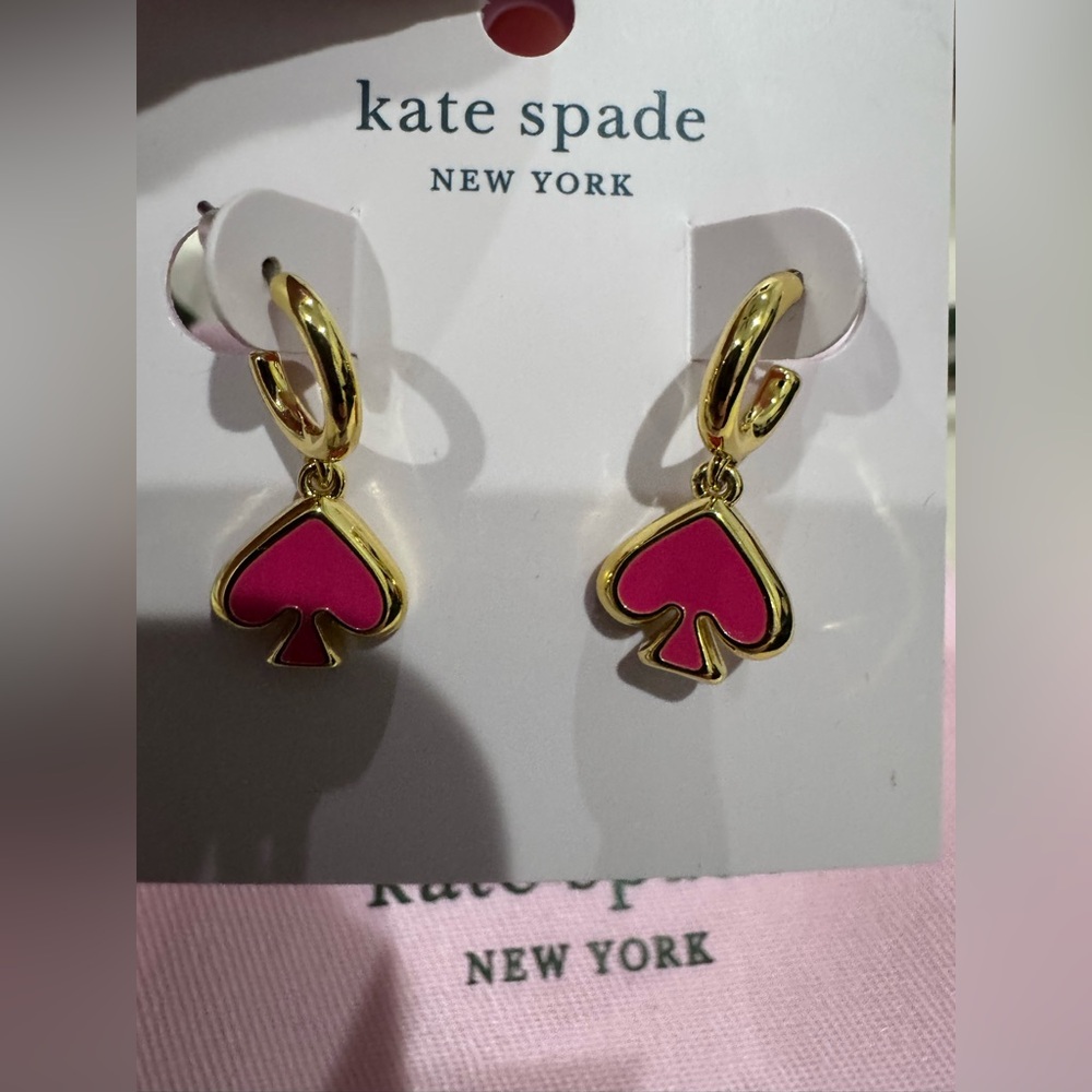 Kate Spade Pink and Gold Spade Dangle Earrings New - Picture 2 of 3